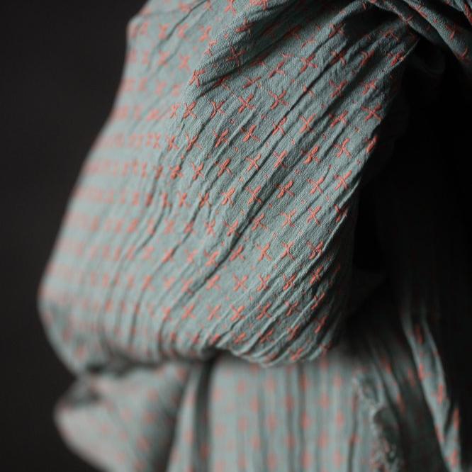 Jetsetter Cross Stitch Indian Cotton in Blue and Coral | Merchant & Mills designer sewing fabric | Stitch Piece Loop | Online Fabric Store | Dressmaking Fabrics | Designer sewing fabrics & supplies for the Modern Maker | Garment Fabric | Australia