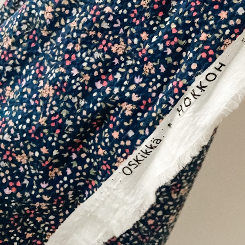 60's Crinkle Seersucker Floral - Navy