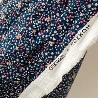 60's Crinkle Seersucker Floral - Navy