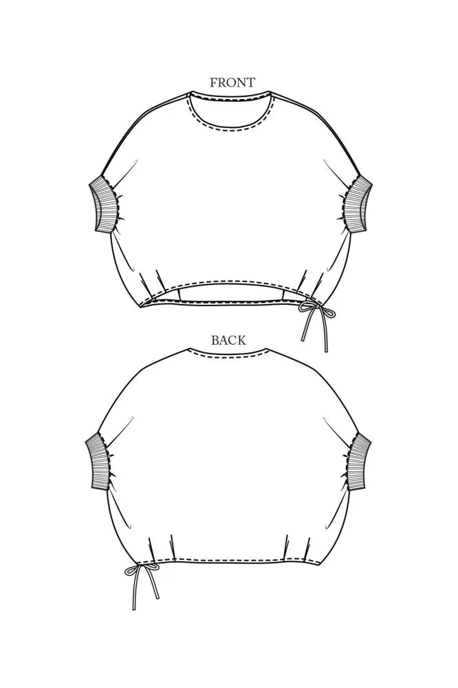 Line Drawing of the Cirrus Top Sewing Pattern by Merchant and Mills, available at Stitch Piece Loop, Australia.