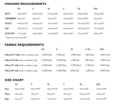Measurement chart for clothing sizes XS to XXL with fabric requirements and size chart of the Lilian Slip Dress. The Lilian Slip Dress Sewing Pattern by Merchant and Mills available at Stitch Piece Loop Australia