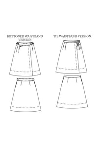 Line drawing of the 2 styles of the Nevis Skirt. The Nevis Skirt Sewing Pattern is designed by Merchant and Mills and available at Stitch Piece Loop Australia.