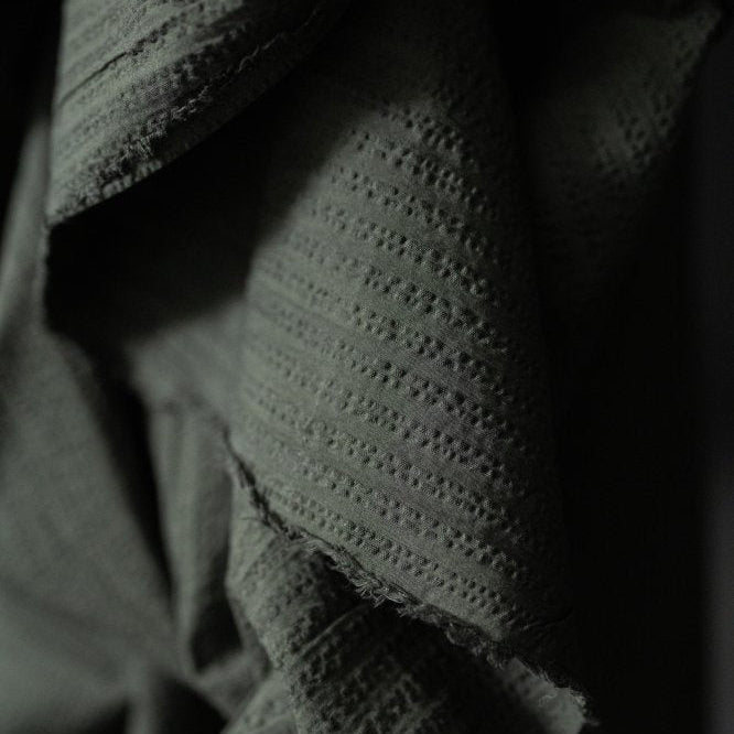 Organic Cotton Seersucker in Aspen Green | Merchant & Mills designer sewing fabric | Stitch Piece Loop | Online Fabric Store | Dressmaking Fabrics | Designer sewing fabrics & supplies for the Modern Maker | Garment Fabric | Australia