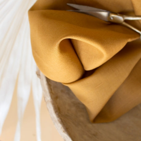 Linen Cotton Blend in Ochre | Atelier Brunette Paris designer sewing fabric | Stitch Piece Loop | Online + In Store | Shop a unique blend of boutique fashion, home & gift ware, baby clothing, toys, & designer hand knitting yarn & sewing fabric | Noosa Heads