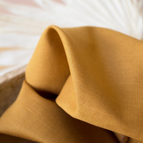 Linen Cotton Blend in Ochre | Atelier Brunette Paris designer sewing fabric | Stitch Piece Loop | Online + In Store | Shop a unique blend of boutique fashion, home & gift ware, baby clothing, toys, & designer hand knitting yarn & sewing fabric | Noosa Heads